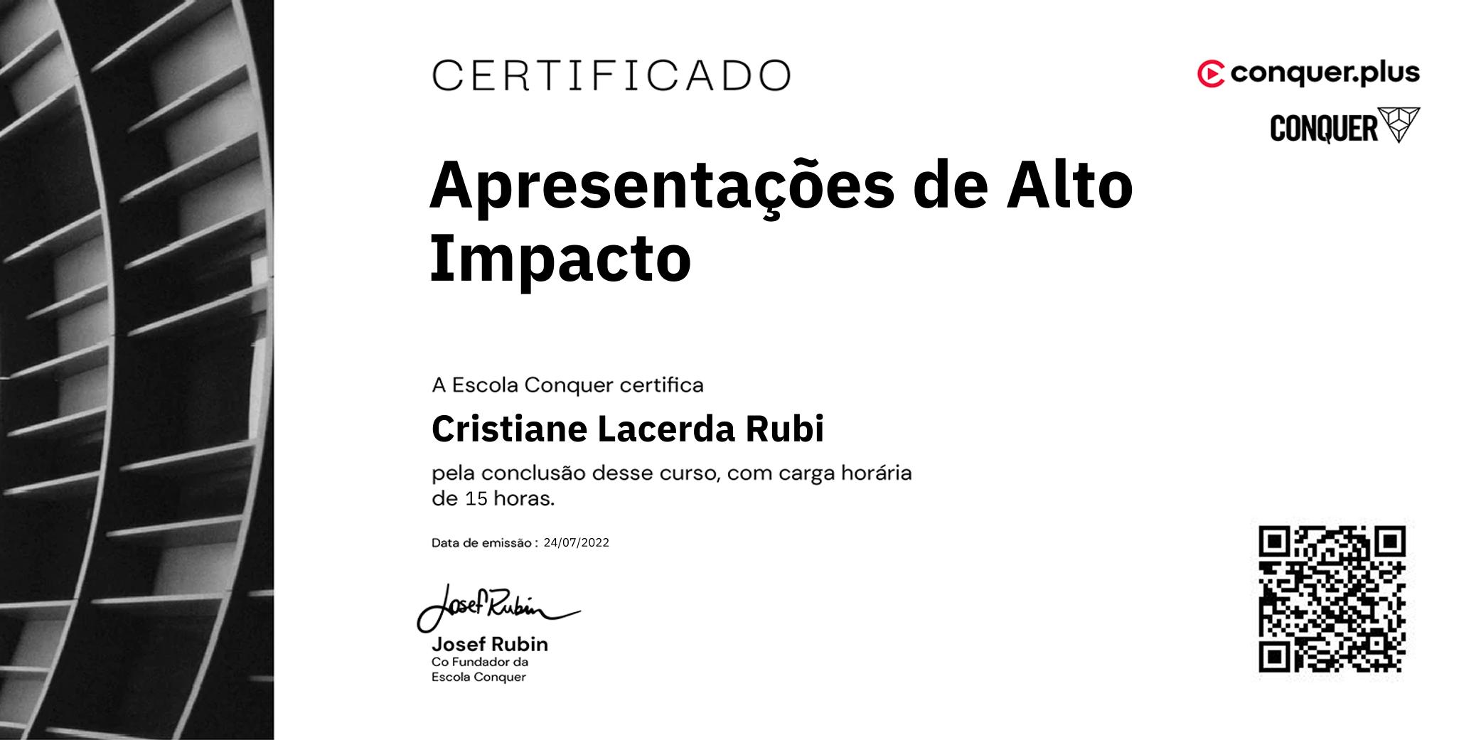 Certificado de Apresentações de Alto Impacto